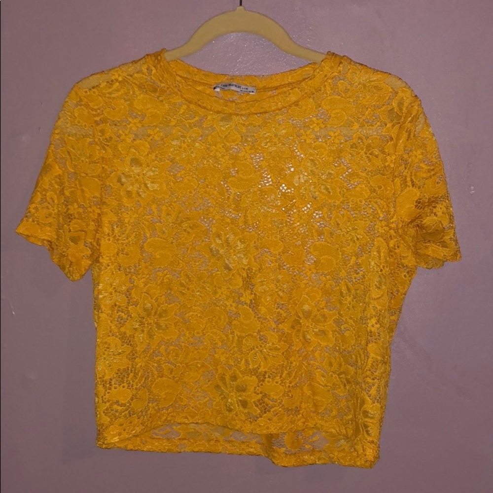 ZARA TRAFALUC YELLOW MUSTARD FLORAL LACE BLOUSE